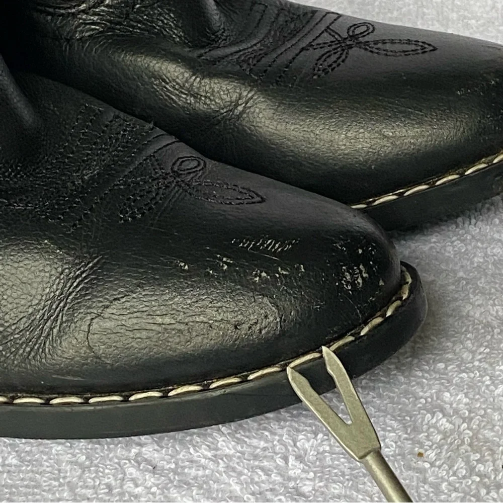 Masterson Cowboy Boots Youth‎ 2.5 Black Leather Uppers Western Has Scuff Marks